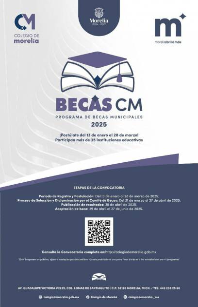 Gobierno Municipal invita a aprovechar convocatoria Becas del Colegio de Morelia 2025