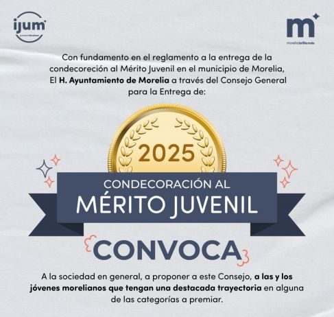 Gobierno de Morelia invita a las y los jóvenes a convocatoria a Condecoración al Mérito Juvenil 2025
