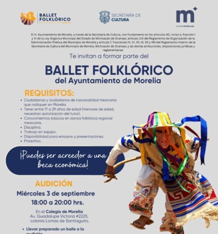 SeCultura invita a sumarse al Ballet Folklórico del Ayuntamiento de Morelia