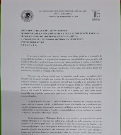 Xóchitl Ruiz solicita que la iniciativa de Ley de la Fiscalía General sea analizada con la participación de la Comisión de Derechos Humanos