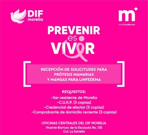 DIF Morelia abre solicitudes de apoyos gratuitos a mujeres con cáncer de mama