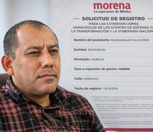 Adán Barajas Villalobos se registra para la Coordinación de la Defensa de la Transformación y la Soberanía Nacional en Morelia